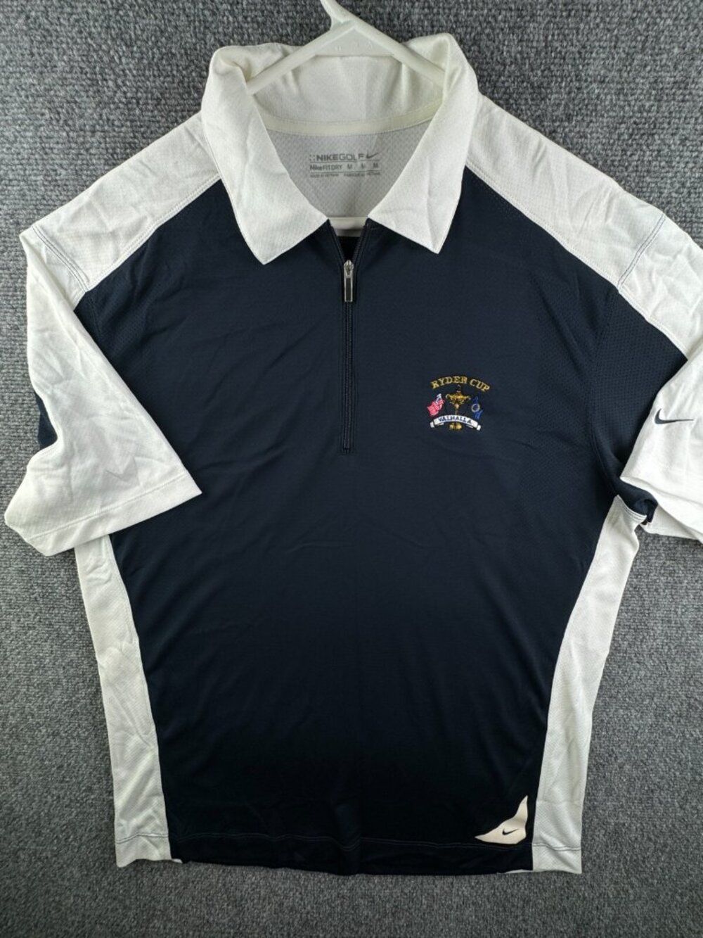 Nike 1/4 Zip Polo Shirt Short Sleeve Blue White Ryder Cup Valhalla Golfing Top